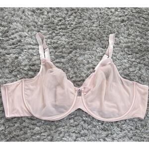 Curvy Couture Bra Womens Sheer Mesh Underwired Unlined Plunge Cream Pink 44D